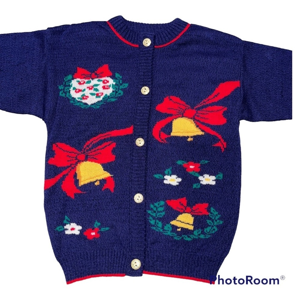 Vintage Kids Christmas Holiday Cardigan Sweater